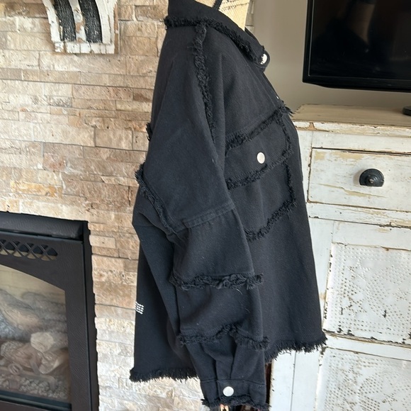 Blue B Collection black Rock & Roll sequins snap closure jean jacket raw edge - Picture 7 of 16